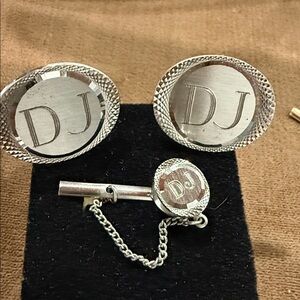 Cuff Links and Tie tack Silver Tone